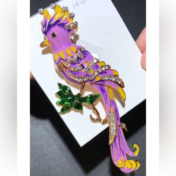 Betsey Johnson Lavender Bird Long Tail Brooch Crystals - Picture 1 of 6